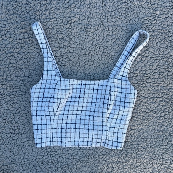 Abercrombie & Fitch Tweed Top In Blue Check Plaid Crop Top - Picture 3 of 4